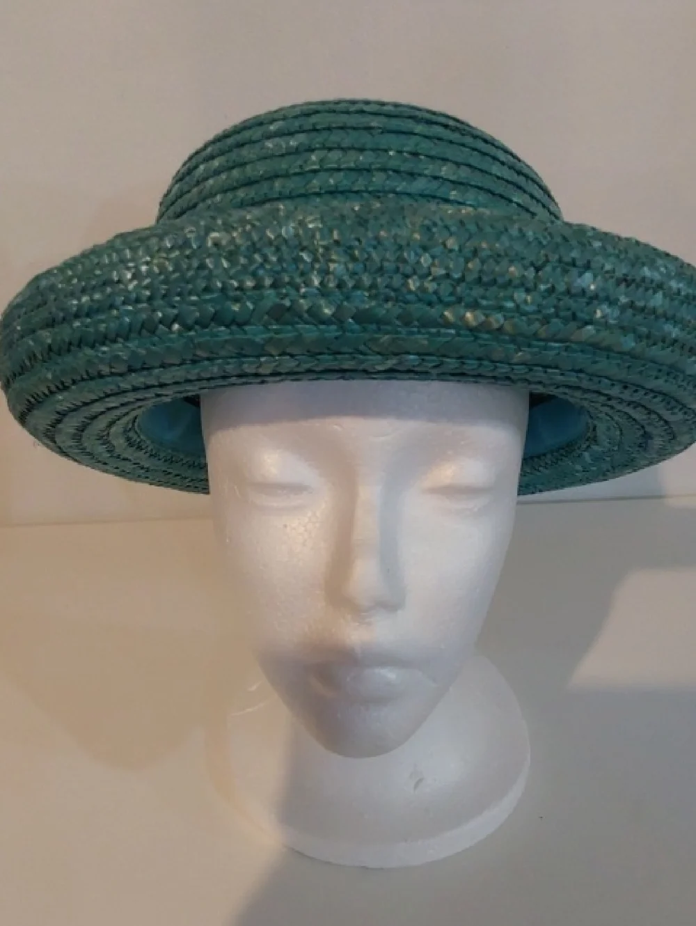Womens Arlin Teal/ Turquoise Straw Sun Hat Derby Fancy Retro Sz.One Size